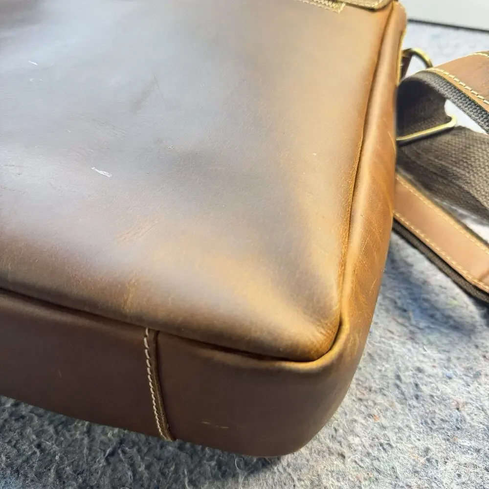 Vintage Brown Leather Messenger Laptop Briefcase Satchel Crossbody Work Bag 16”